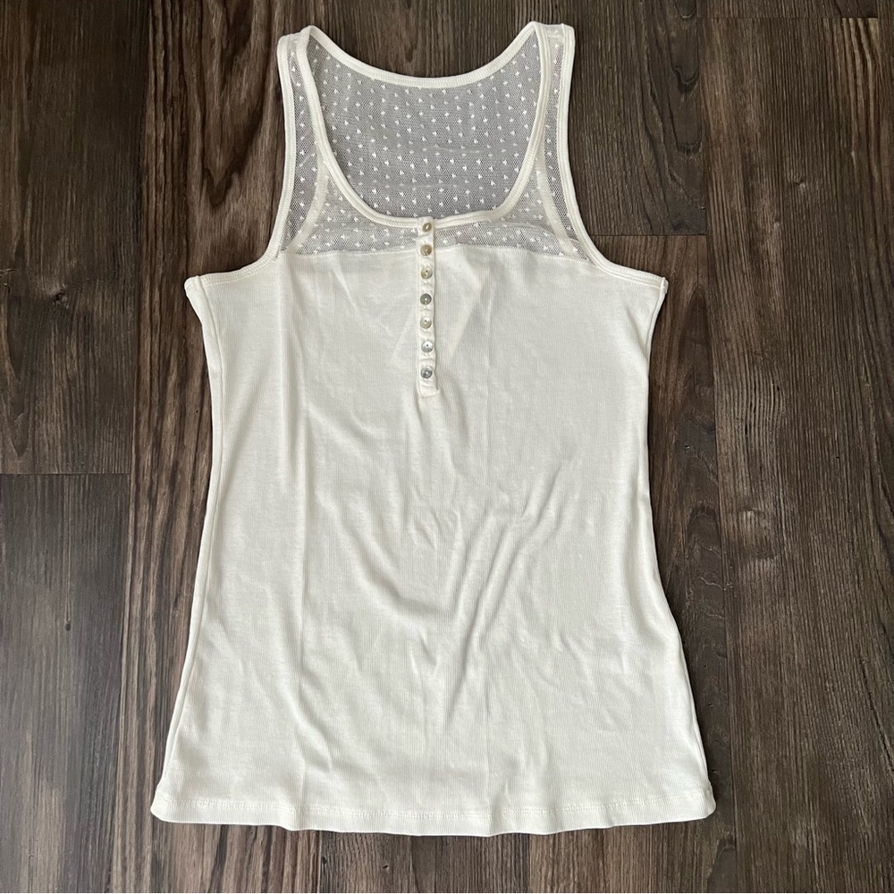 H&M NEW Cream Ribbed Tank Top with Mesh Detail - Picture 2 of 9